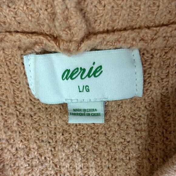 Aerie Waffle Knit Women Oversized Hoodie Sweater L Peach Coastal Grandmother - Picture 5 of 7